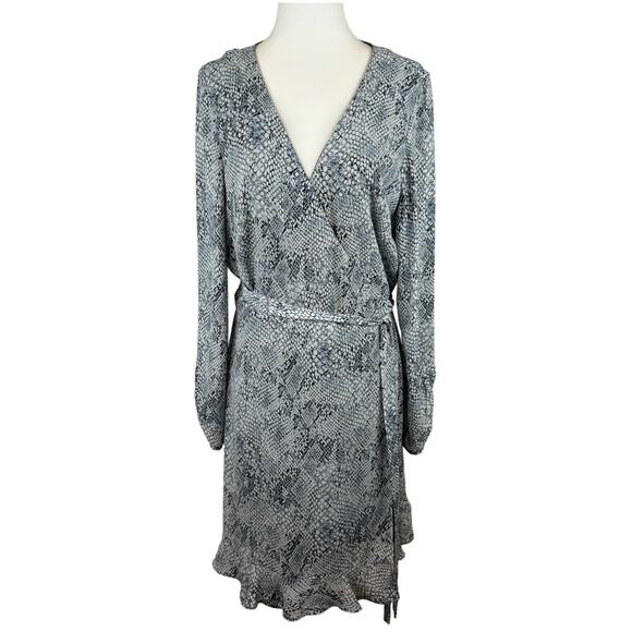 Gianni Bini Womens Snake Print Laura Wrap Dress in Grey Sz L | Office Flowy - Picture 2 of 13